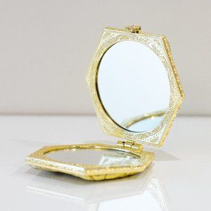 Silver Blue & Gold Double-Sided Compact Mirror